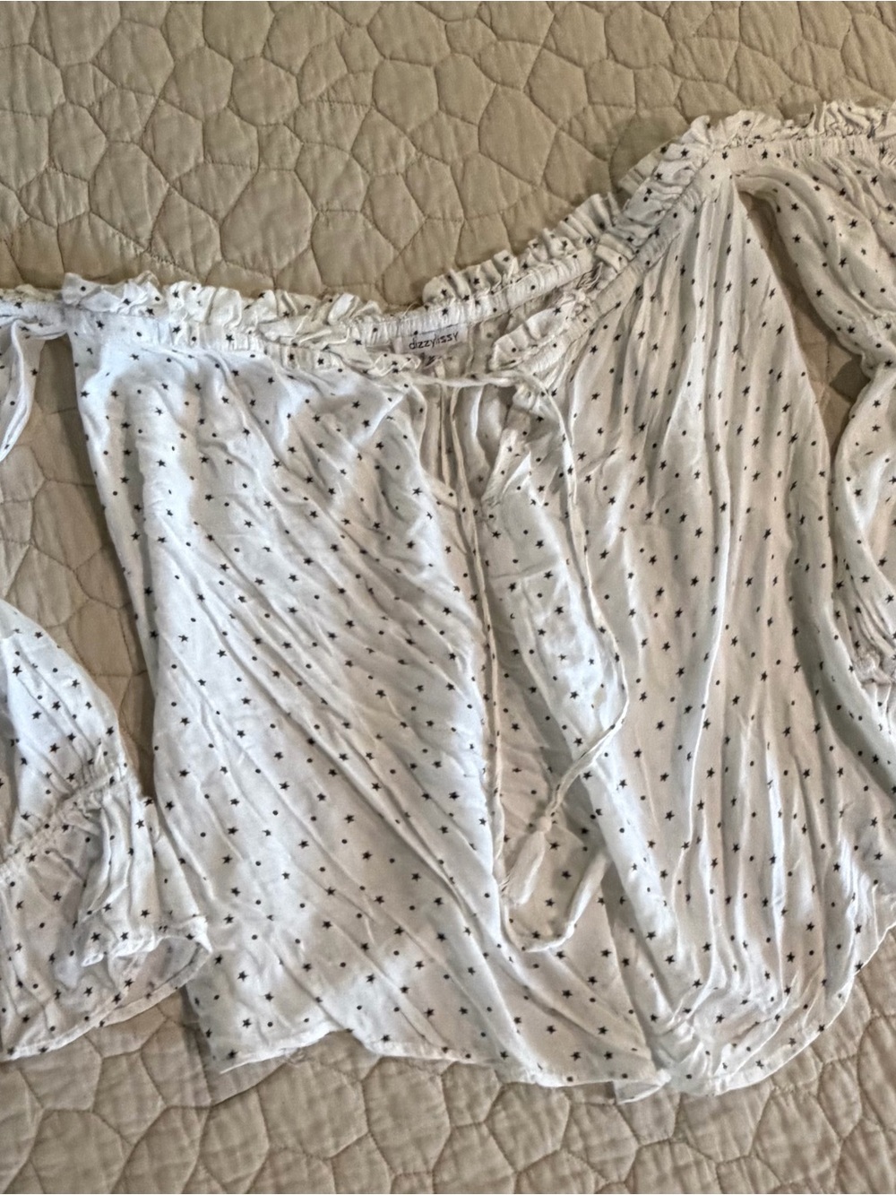 Off-Shoulder White Star-Print Blouse